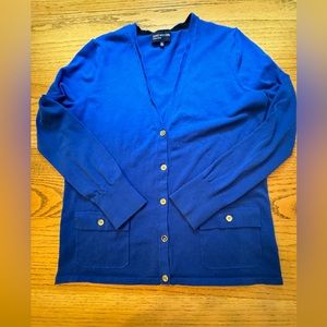 Jones New York Women's XL V-Neck Cardigan Blue Button Down Long Sleeve Pockets